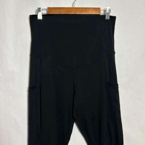 Quince Ultra-Form Maternity Pocket Leggings Womens L Black Ankle Crop Over Belly - Picture 4 of 7